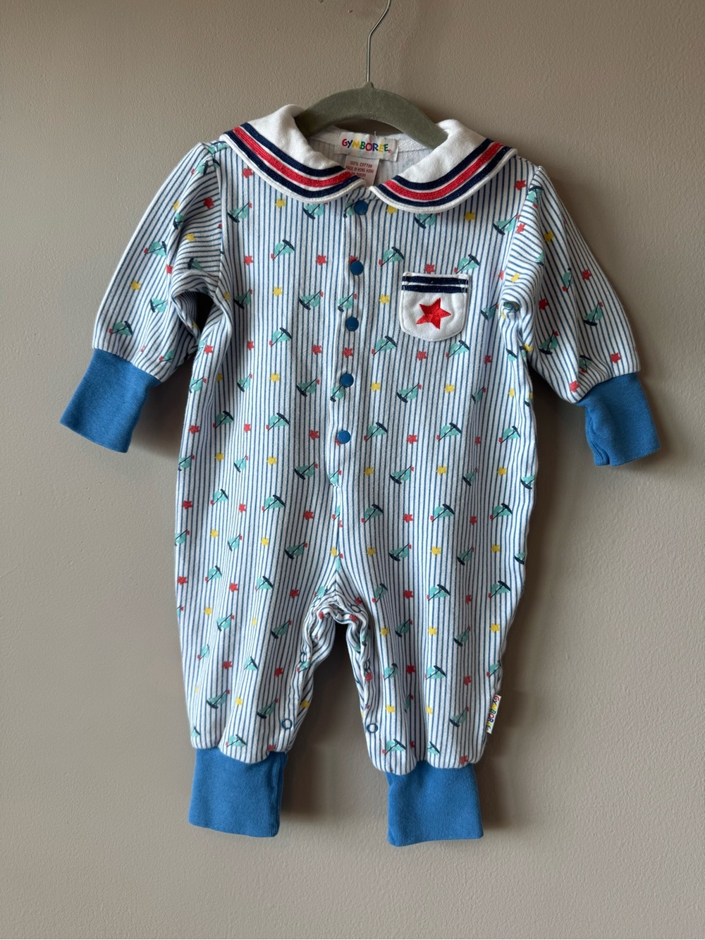Gymboree Vintage Rainbow Tag Nautical Sailor Romper Size 6-12 months/infant